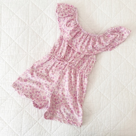 Btween Kids Pink Purple Floral Ruffle Short Romper 3T - Picture 1 of 4